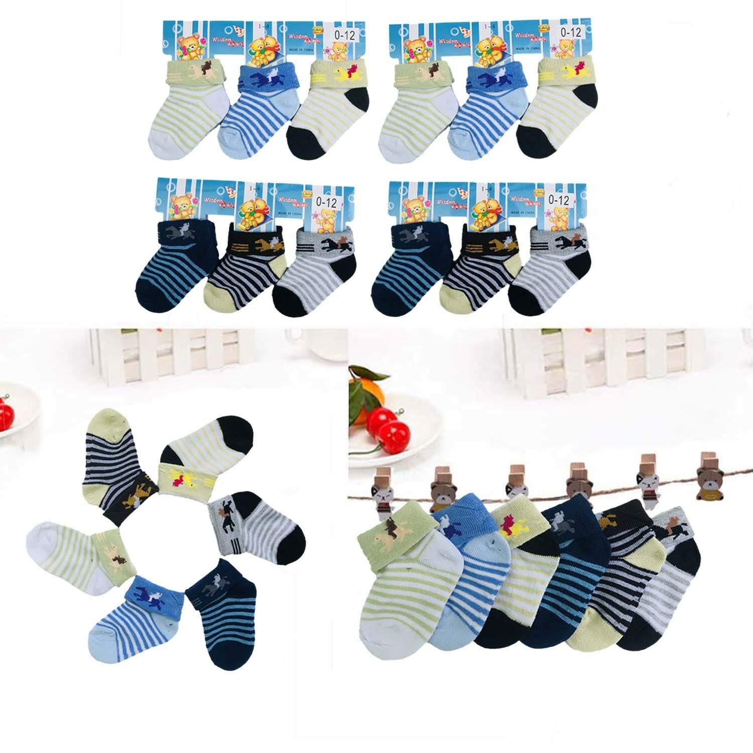 Lot 6 12 Pairs Multi Color Striped Baby Boy Newborn Baby Soft Socks 0-12 Month