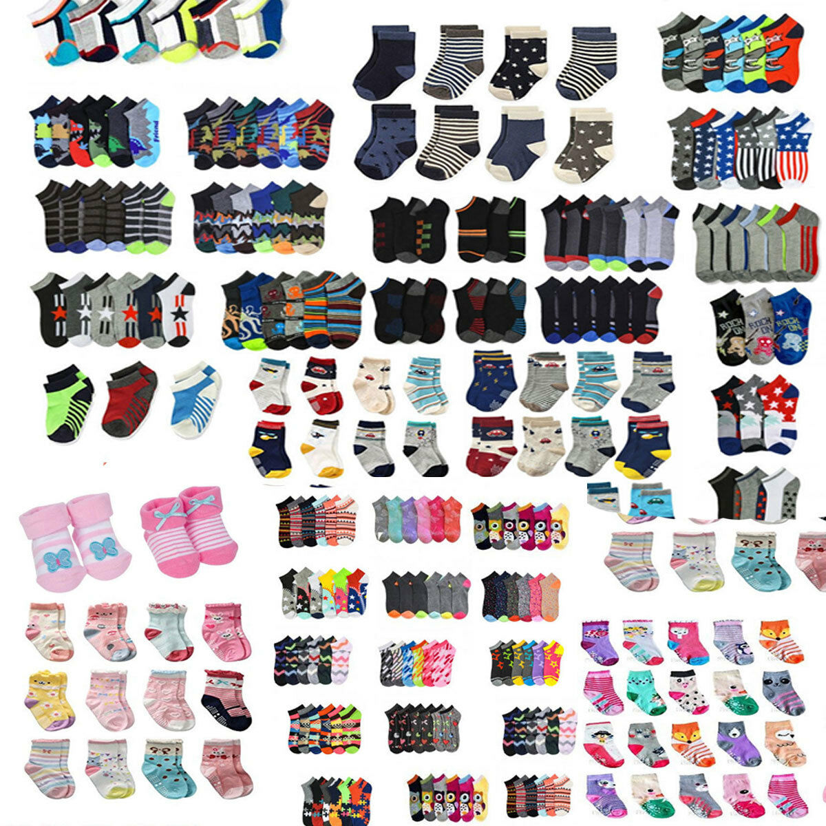 Lot Of 12 Pair Kid Crew Ankle Socks Toddler Boy Girl Casual Multi Color Size 0-8