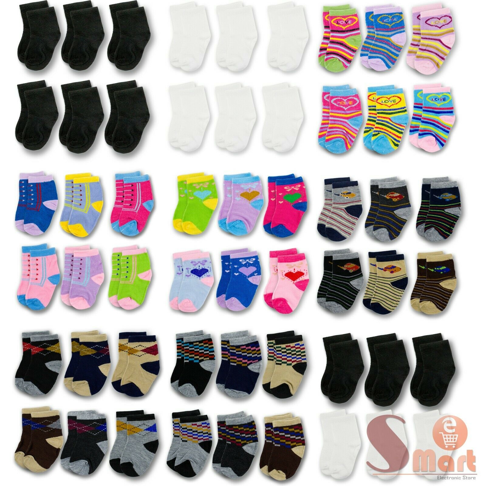 12 Pairs Multi Color Newborn Baby Kids Infant Toddler Crew Soft Socks 0-24 Month
